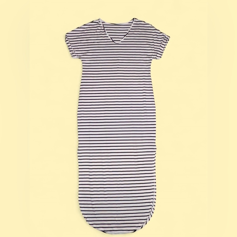 Boutique Striped Midi Dress Fitted V Neck - Size Large - NWT - Picture 2 of 7